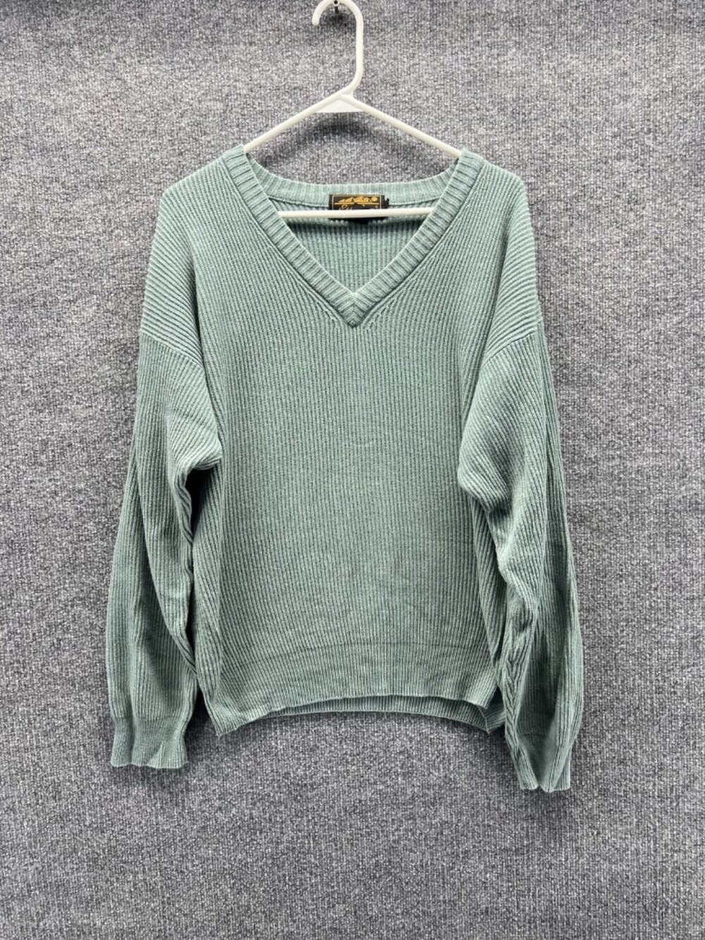 Eddie Bauer Sweater Womens Small Green V Neck Cotton Knit Pullover Long Sleeve